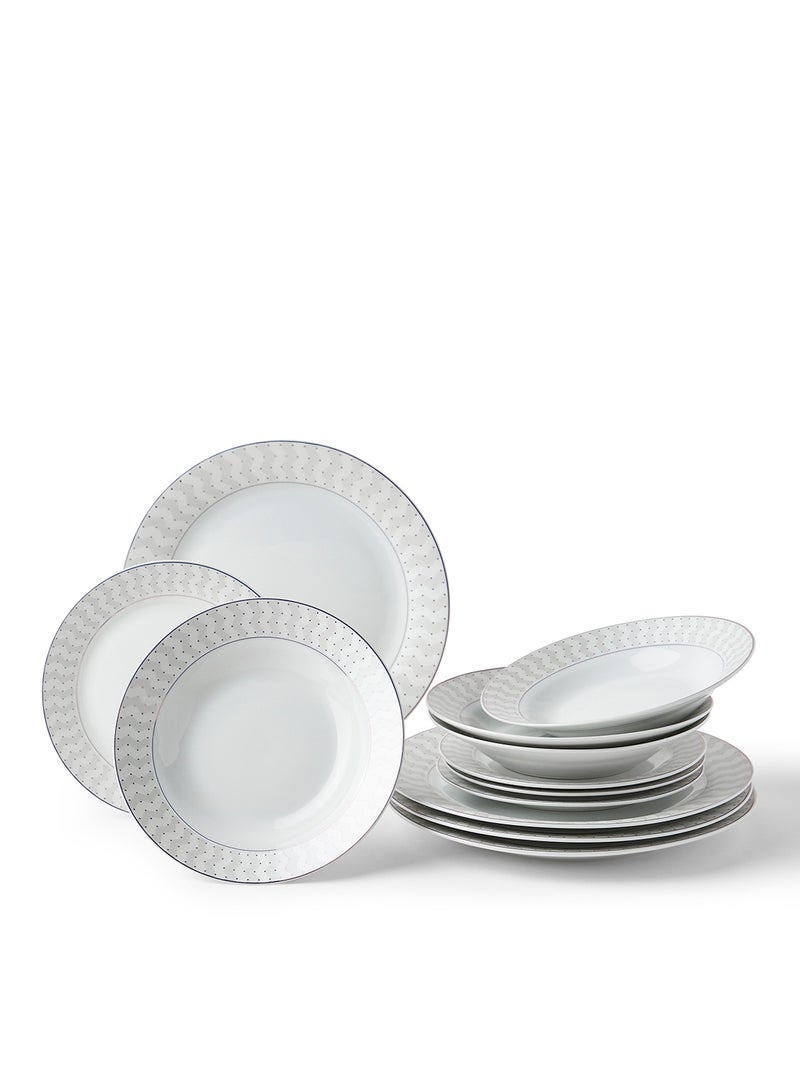 Noon East 12-Piece Porcelain Dinner Set, Plates, Dishes, Soup Plate, Serves 4 White - Image 1