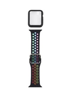 Replacement Watchband For Apple Watch With Protective Case Black Colorful