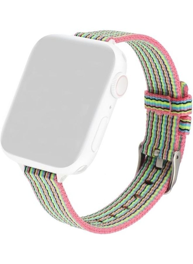 HuHa Woven Canvas Nylon Wrist Strap Watch Band For Apple Watch Series 1/2/3/4/5/6/7/SE 42-44-45mm Pink/Green - Image 1