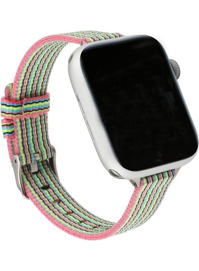 HuHa Woven Canvas Nylon Wrist Strap Watch Band For Apple Watch Series 1/2/3/4/5/6/7/SE 42-44-45mm Pink/Green - Image 2
