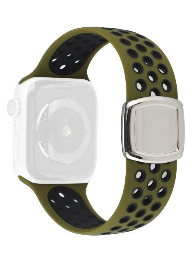 HuHa Ethnic Replacement Watchband for Apple Watch Series 1/2/3/4/5/6/7/SE 42/44/45mm Olive Green Black - Image 1