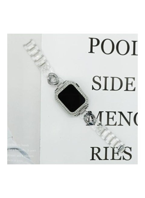 Transparent Cowboy Chain Replacement Strap Watchband For Apple Watch Series 1/2/3/4/5/6/7/SE 42-44-45mm Silver
