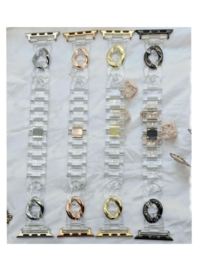 HuHa - Transparent Cowboy Chain Replacement Strap Watchband For Apple Watch Series 1/2/3/4/5/6/7/SE 42-44-45mm Silver - Image 1