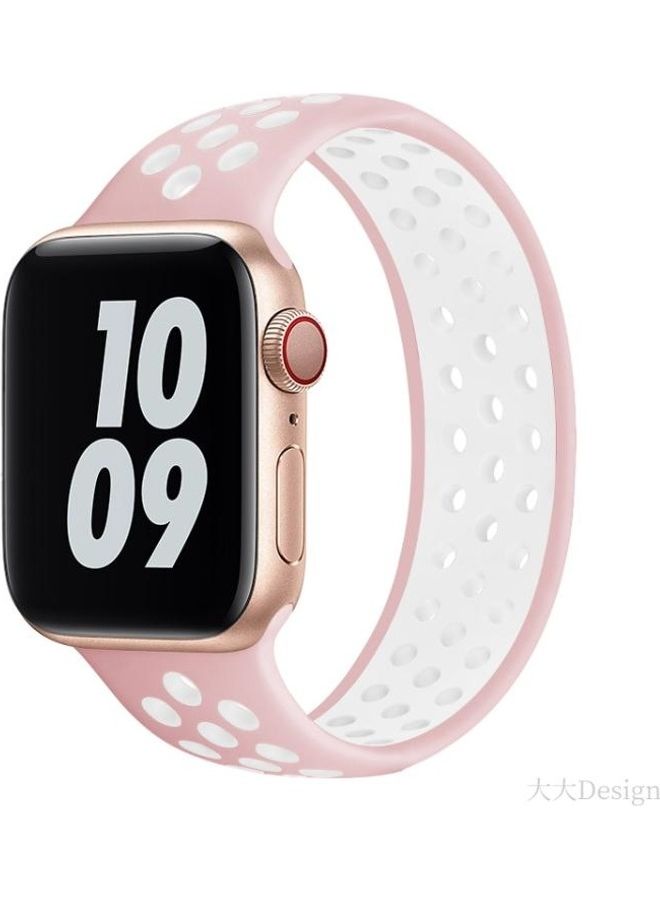 HuHa Elastic Silicone Watchband For Apple Watch Series 1/2/3/4/5/6/7/SE 42-44-45mm Light Pink/White - Image 2