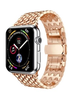 HuHa Dragon Scale Texture Metal Replacement Strap Watchband For Apple Watch Series 1/2/3/4/5/6/7/SE 38-40-41mm Rose Gold  - Image 2