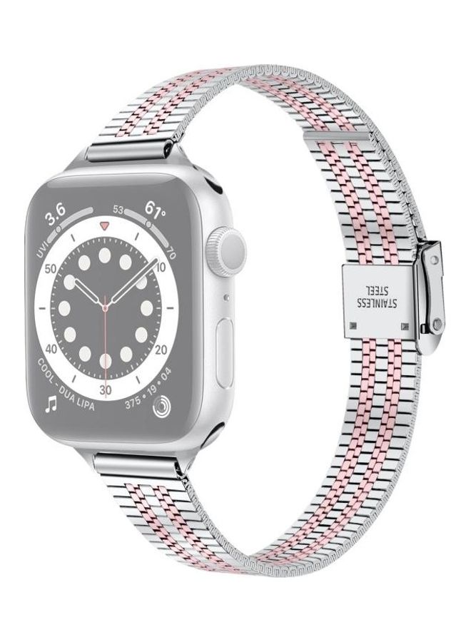 HuHa Ethnic Replacement Watchband for Apple Watch Series 1/2/3/4/5/6/7/SE 42/44/45mm Silver/Pink - Image 1