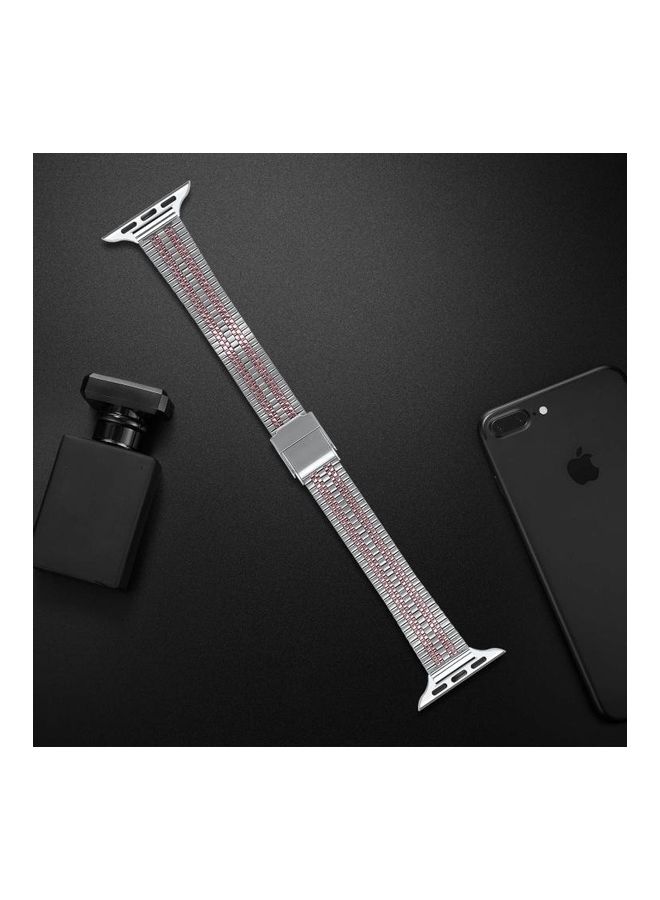 HuHa Ethnic Replacement Watchband for Apple Watch Series 1/2/3/4/5/6/7/SE 42/44/45mm Silver/Pink - Image 4