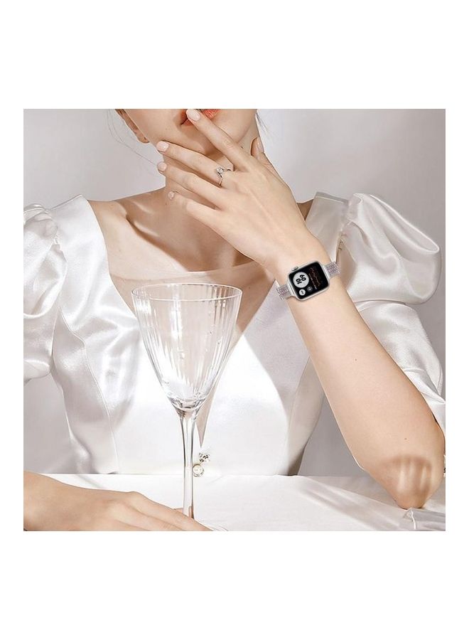 HuHa Ethnic Replacement Watchband for Apple Watch Series 1/2/3/4/5/6/7/SE 42/44/45mm Silver/Pink - Image 5