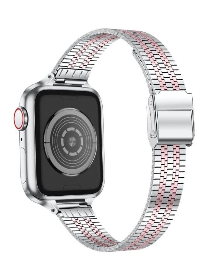 HuHa Ethnic Replacement Watchband for Apple Watch Series 1/2/3/4/5/6/7/SE 42/44/45mm Silver/Pink - Image 2