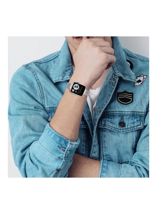 HuHa - Ethnic Replacement Watchband for Apple Watch Series 1/2/3/4/5/6/7/SE 38/40/41mm Silver - Image 1
