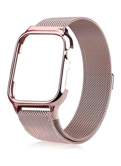 Milanese Loop Magnetic Stainless Steel Watchband With Frame For Apple Watch Series 4/5 40mm Rose Pink