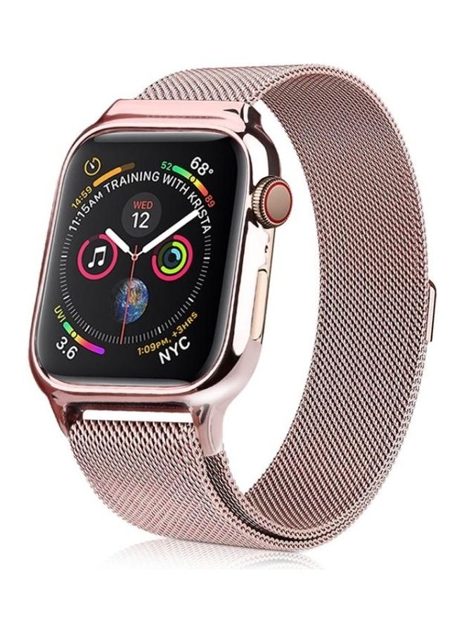 HuHa - Milanese Loop Magnetic Stainless Steel Watchband With Frame For Apple Watch Series 4/5 40mm Rose Pink - Image 1