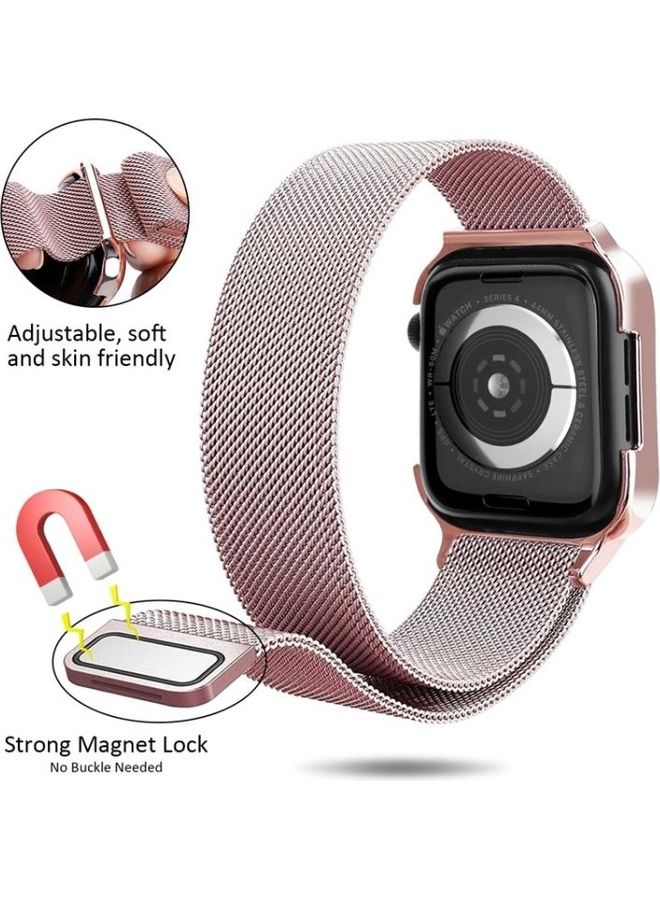 HuHa - Milanese Loop Magnetic Stainless Steel Watchband With Frame For Apple Watch Series 4/5 40mm Rose Pink - Image 1