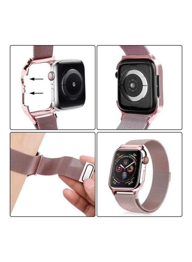HuHa - Milanese Loop Magnetic Stainless Steel Watchband With Frame For Apple Watch Series 4/5 40mm Rose Pink - Image 1
