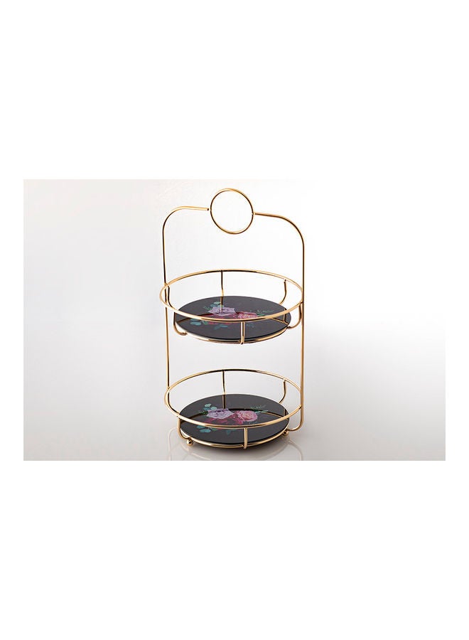 دانيا طبق تقديم مع حامل للحلويات بطابقين أسود/ذهبي 25 x 25 x 47سم - Image 1
