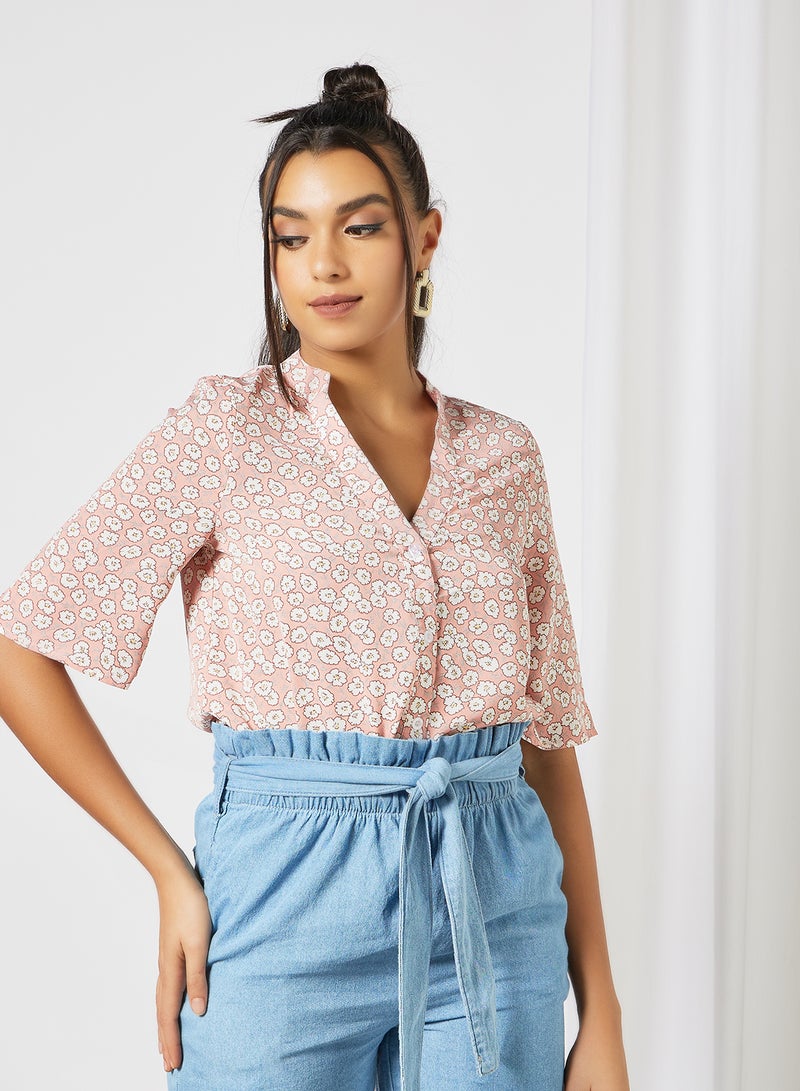 Aila Women's Half Sleeve Polyester Blouse With V-Neck Floral Printed Pattern Pink - Image 1