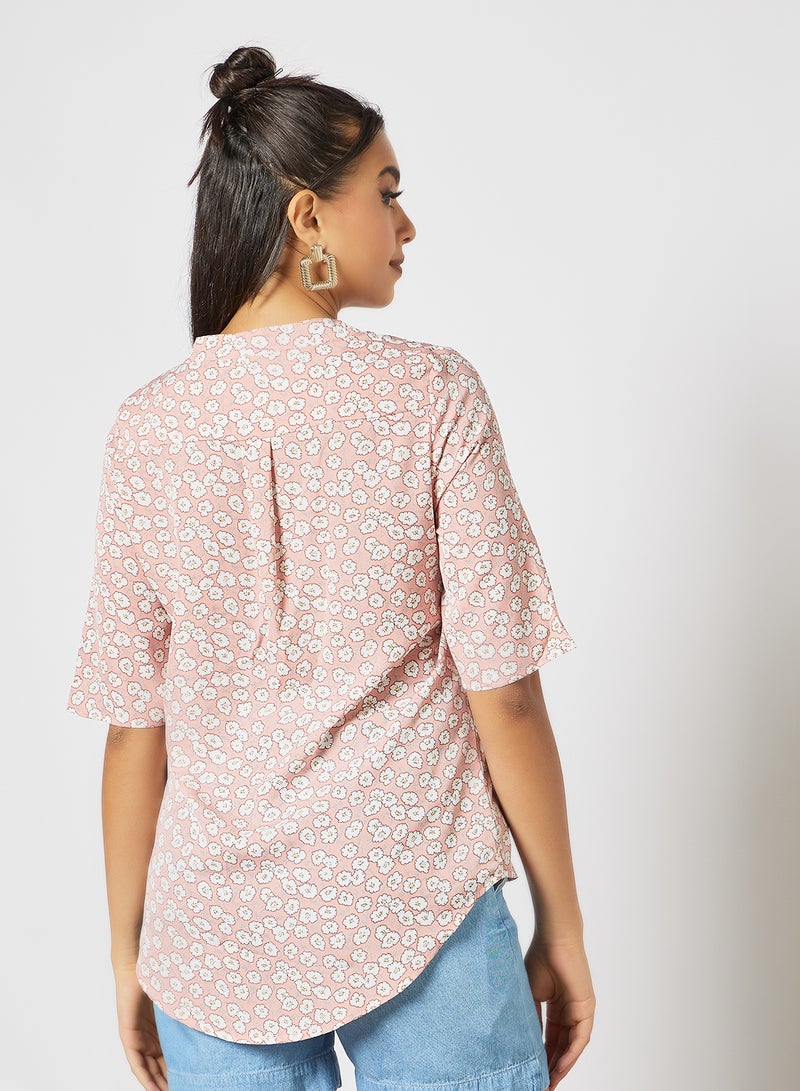 Aila Women's Half Sleeve Polyester Blouse With V-Neck Floral Printed Pattern Pink - Image 2