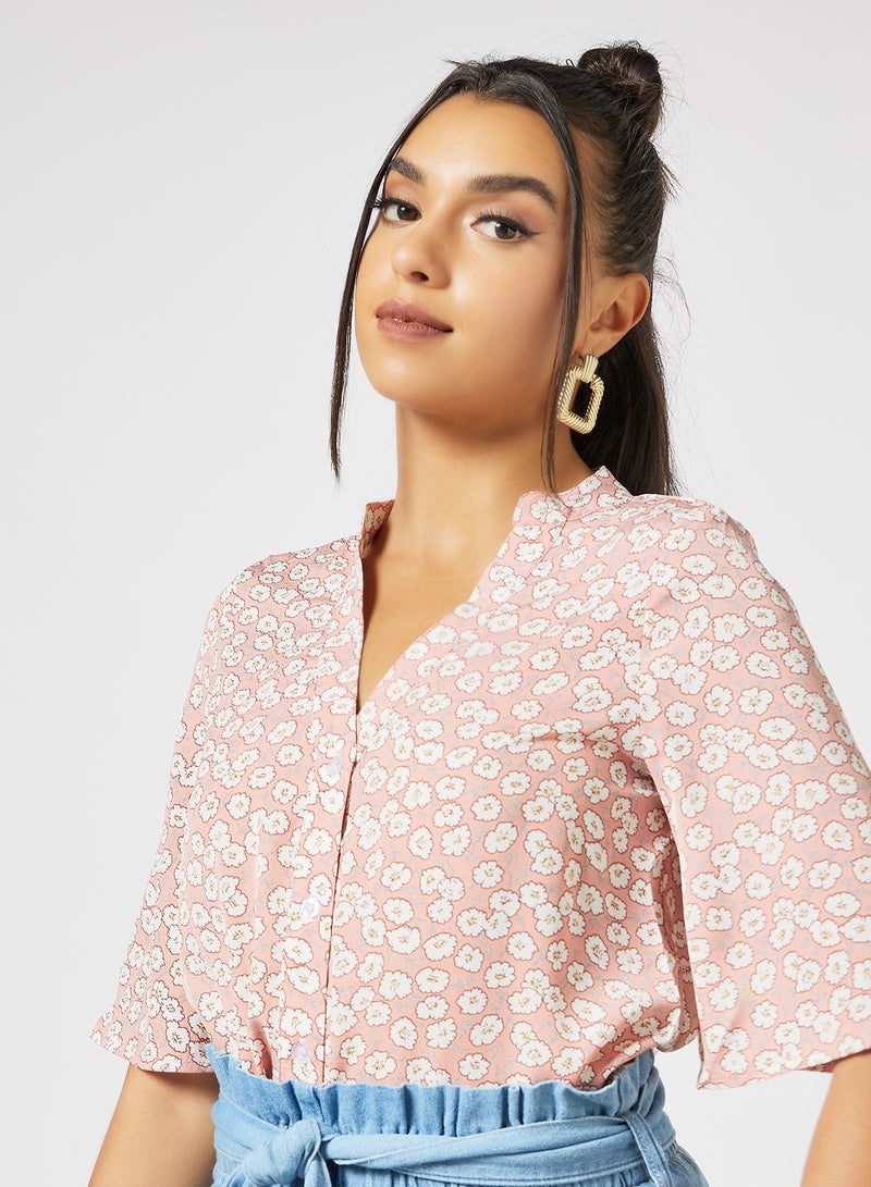 Aila Women's Half Sleeve Polyester Blouse With V-Neck Floral Printed Pattern Pink - Image 4
