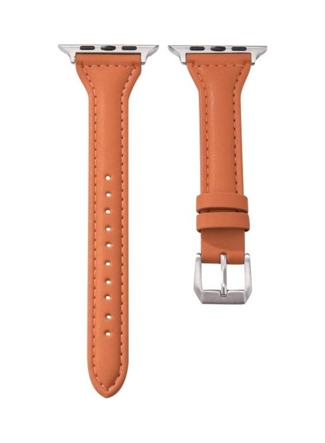 HuHa Universal T-Shaped Thin Leather Strap For Apple Watch Series 1/2/3/4/5/6/7/SE 38-40-41mm Light Brown - Image 2