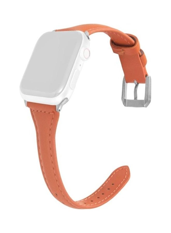 HuHa Universal T-Shaped Thin Leather Strap For Apple Watch Series 1/2/3/4/5/6/7/SE 38-40-41mm Light Brown - Image 1