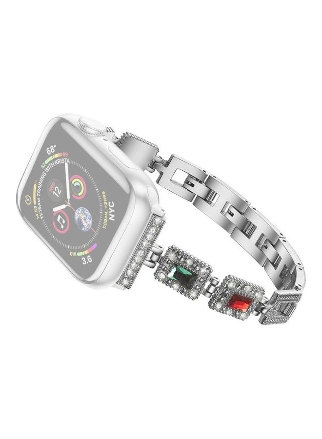 HuHa Large Square Diamond Metal Replacement Strap Watchband For Apple Watch Series 7/6/SE/5/4/3/2/1 38/40/41mm Silver - Image 1