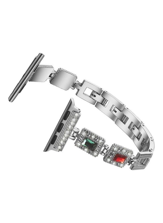 HuHa Large Square Diamond Metal Replacement Strap Watchband For Apple Watch Series 7/6/SE/5/4/3/2/1 38/40/41mm Silver - Image 2