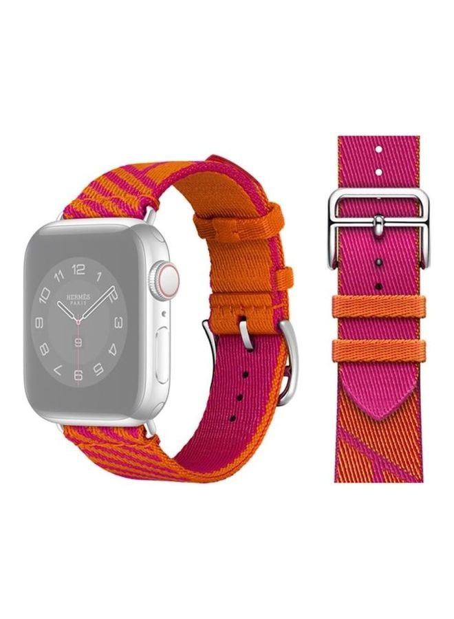 HuHa Two-Colour Nylon Braid Replacement Wrist Strap Watchband For Apple Watch Series 1/2/3/4/5/6/7/SE 38-40-41mm Orange/Pink - Image 1
