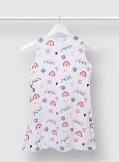 RAHA Trendy Girls Casual All Over Print Dress White  - Image 2