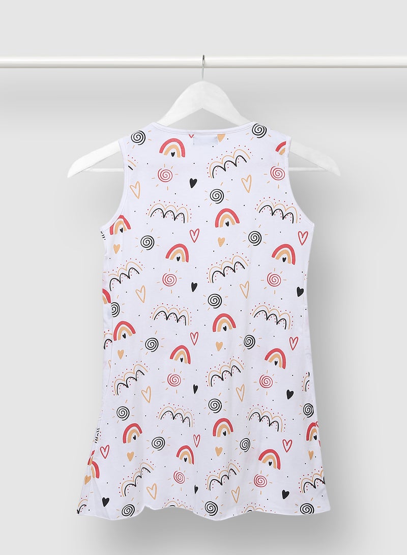 RAHA Trendy Girls Casual All Over Print Dress White  - Image 2