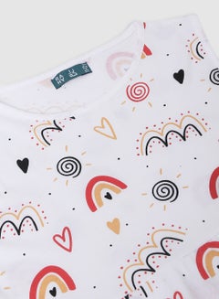 RAHA Trendy Girls Casual All Over Print Dress White  - Image 3