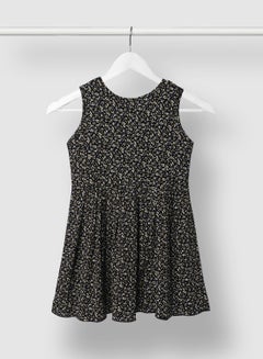 RAHA Girls All Over Print Casual Cotton Dress Black / White  - Image 2