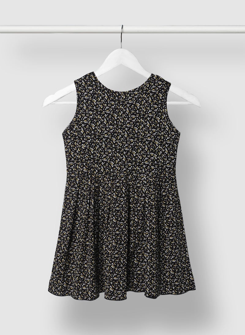 RAHA Girls All Over Print Casual Cotton Dress Black / White  - Image 2