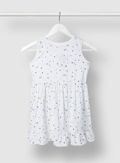 RAHA Girls All Over Print Trendy Dress White / Green  - Image 1