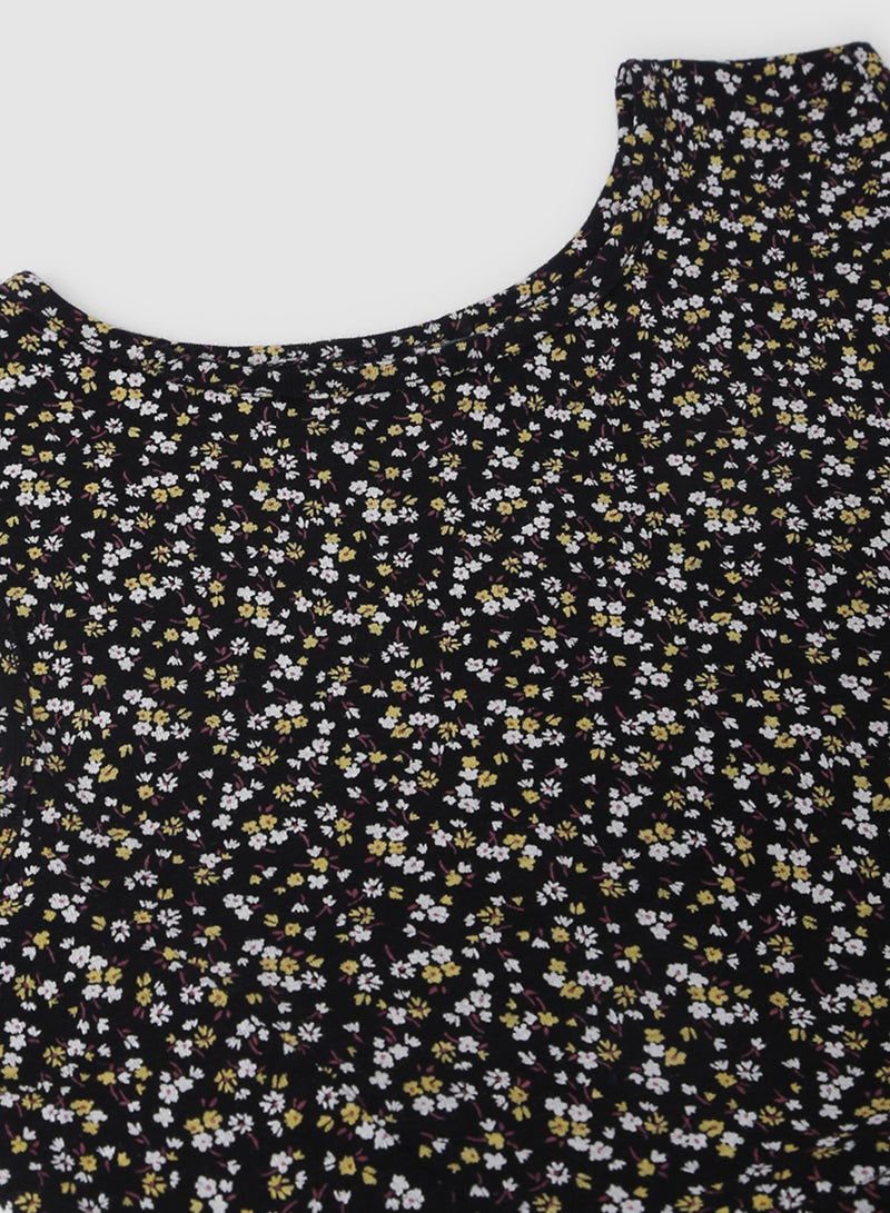 RAHA Girls All Over Print Casual Cotton Dress Black / White  - Image 3