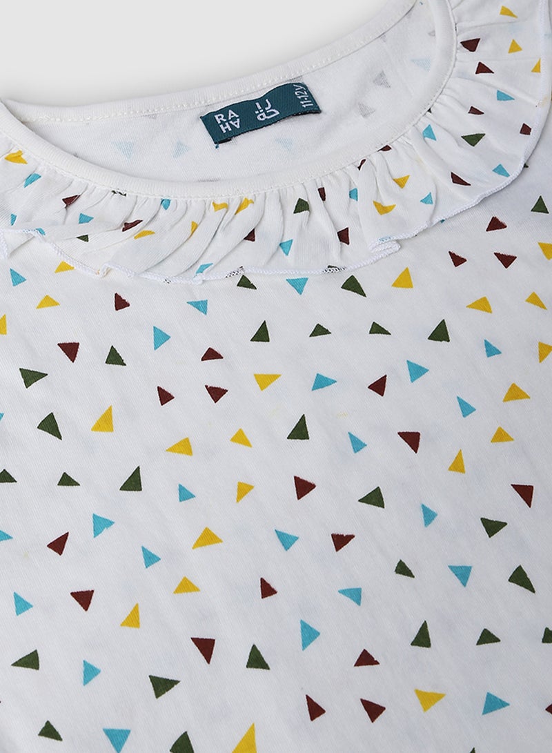 RAHA - Girls All Over Print Casual Dress Light Blue - Image 1