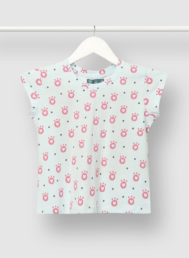 RAHA - Girls Printed Beautiful Cotton T-Shirt Light green - Image 1
