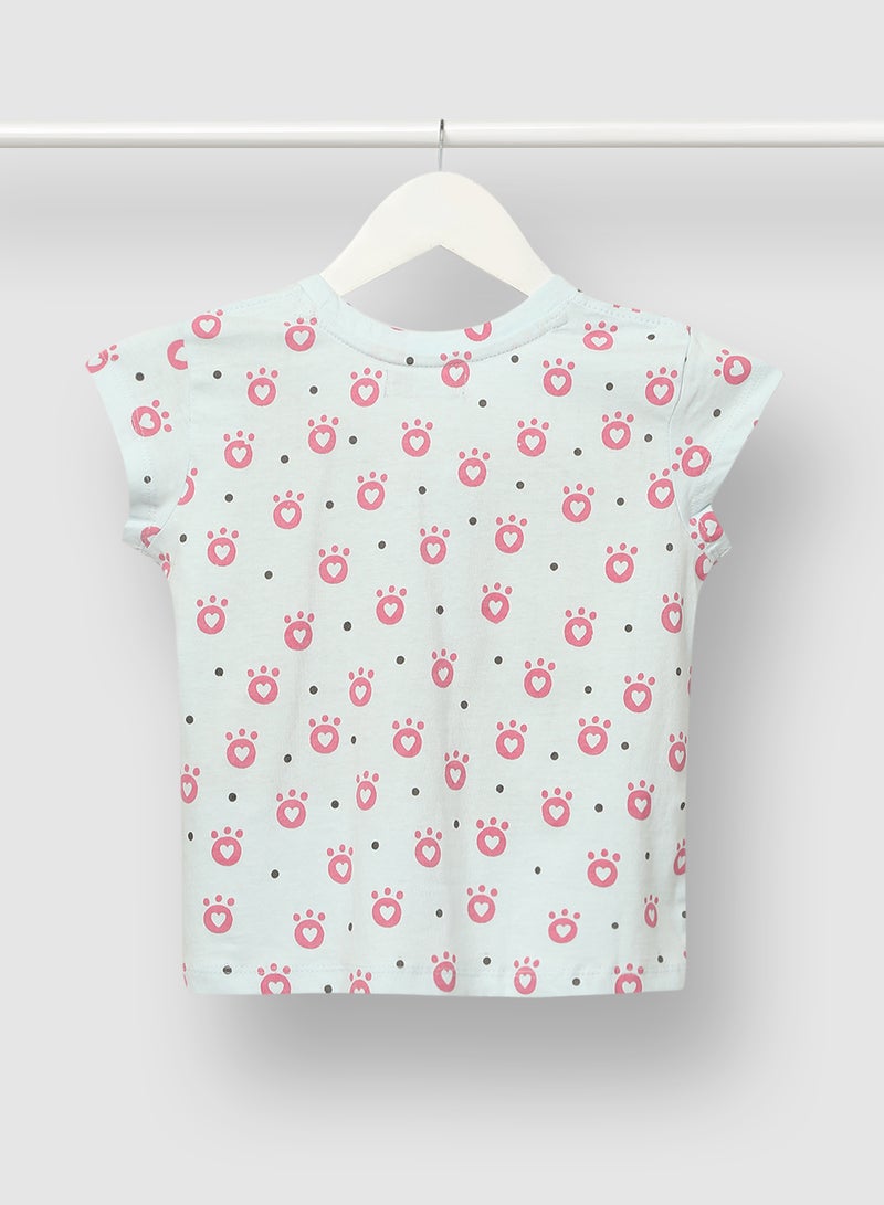RAHA - Girls Printed Beautiful Cotton T-Shirt Light green - Image 1