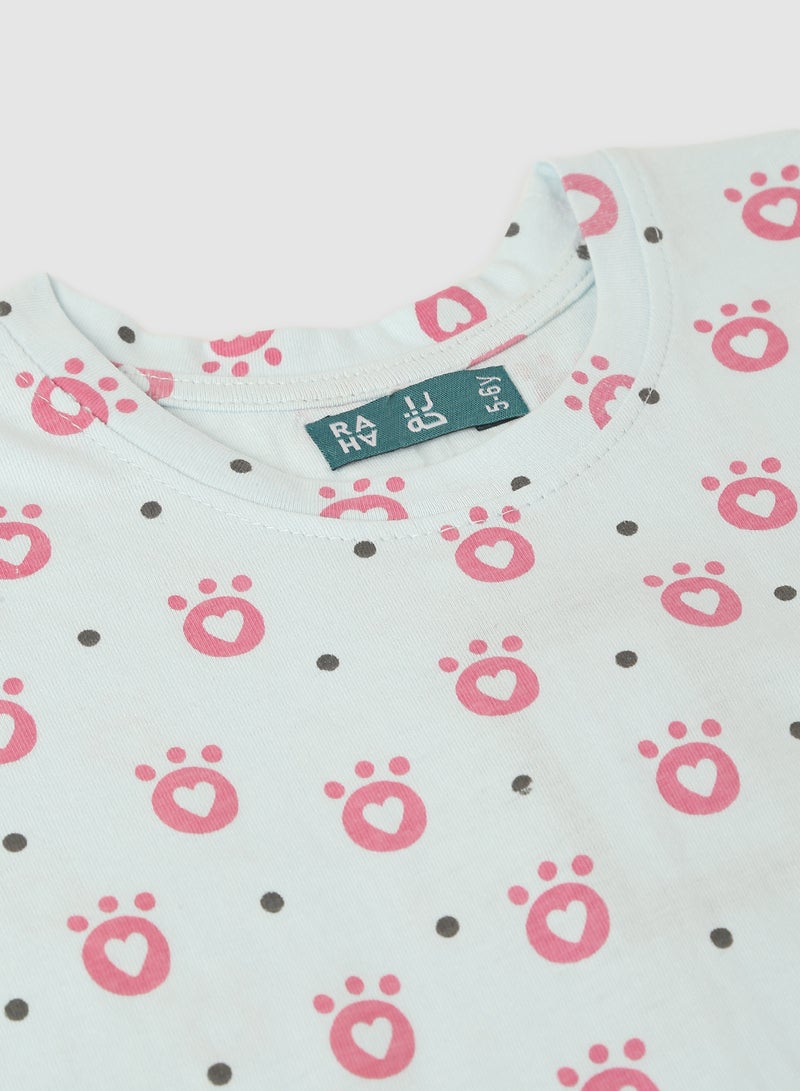 RAHA - Girls Printed Beautiful Cotton T-Shirt Light green - Image 1