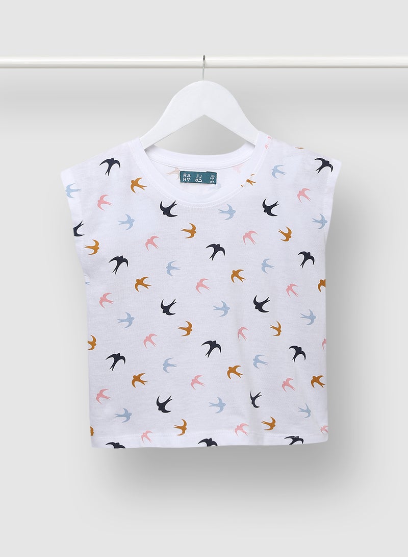 RAHA - Girls Cool Printed Long lasting T-Shirt White - Image 1