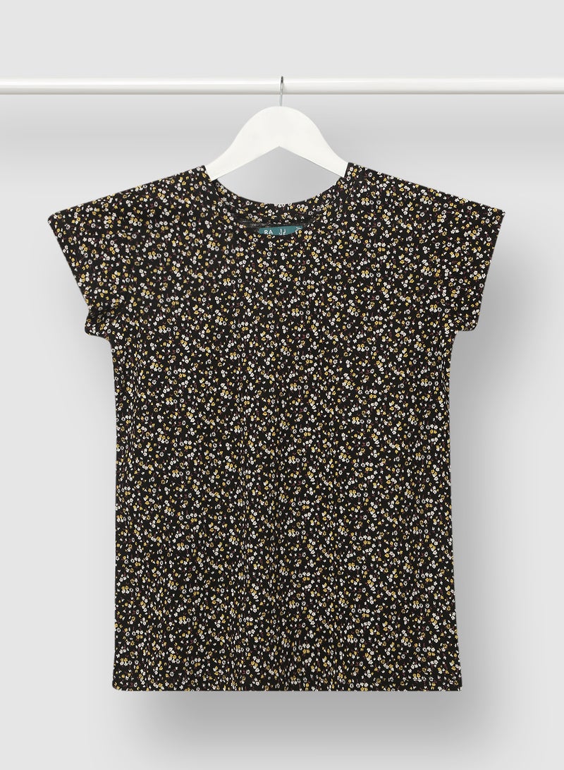 RAHA Girls Beautiful Casual Cotton Printed T-Shirt Golden - Image 1