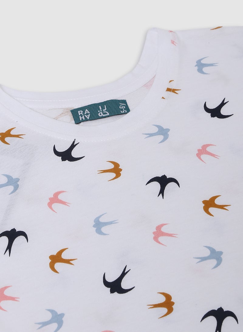 RAHA - Girls Cool Printed Long lasting T-Shirt White - Image 1