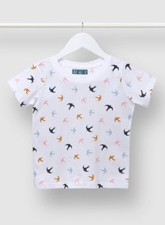 RAHA Girls Funky Printed Pure Cotton T-Shirt White Golden  - Image 1