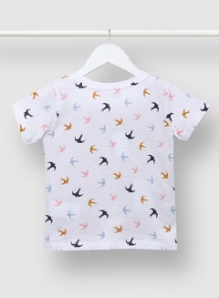RAHA Girls Funky Printed Pure Cotton T-Shirt White Golden  - Image 2