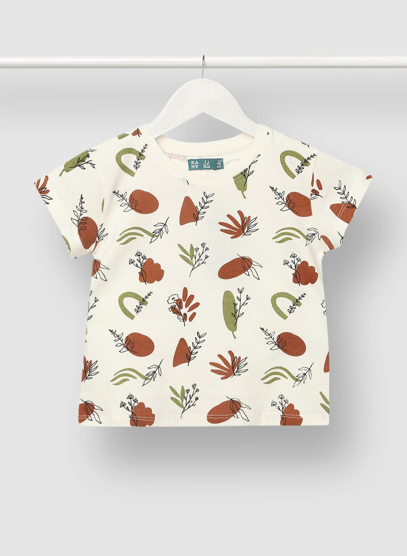 RAHA Girls Printed Pure Cotton Comfy T-Shirt Olive Green  - Image 1