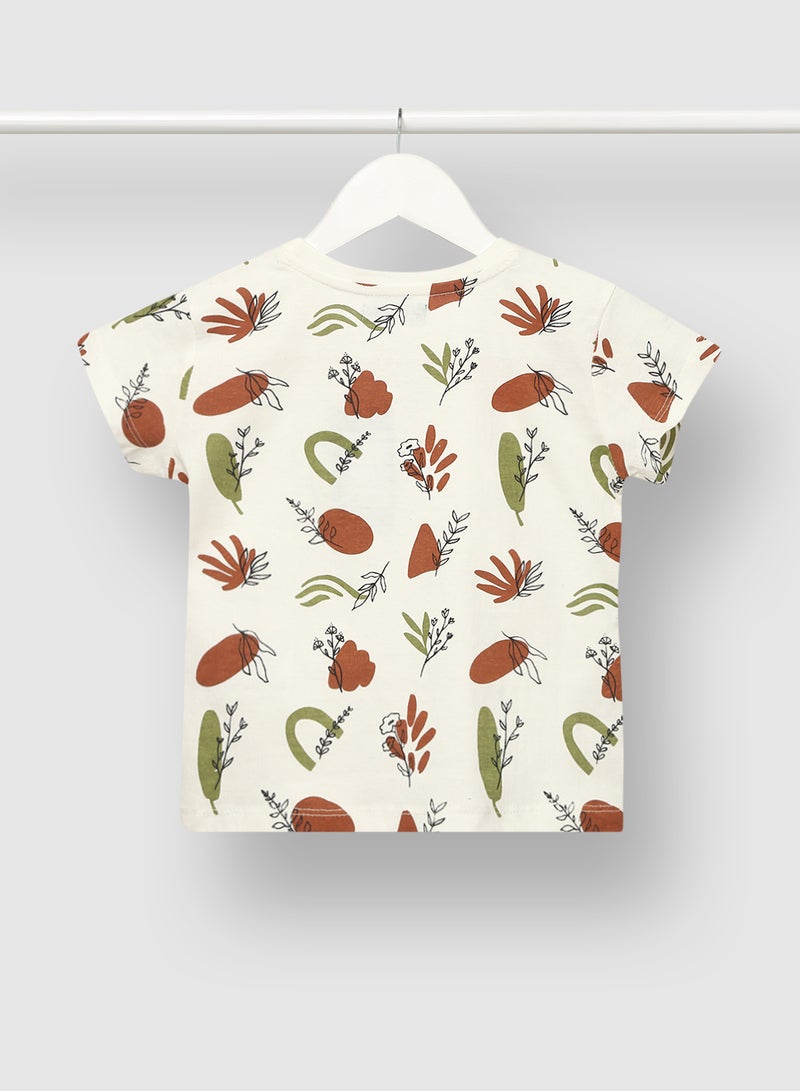 RAHA Girls Printed Pure Cotton Comfy T-Shirt Olive Green  - Image 2