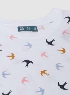 RAHA Girls Funky Printed Pure Cotton T-Shirt White Golden  - Image 3