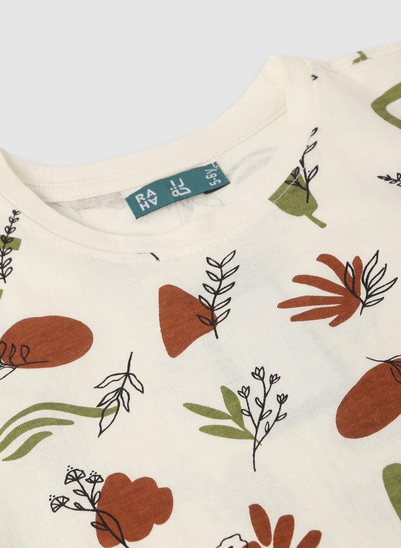 RAHA Girls Printed Pure Cotton Comfy T-Shirt Olive Green  - Image 3