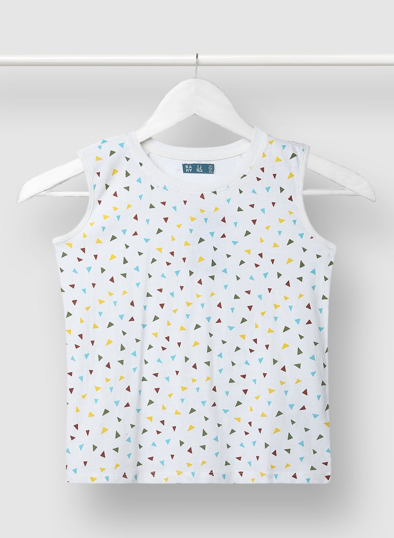 RAHA Boys Sleeveless Trendy Printed T-Shirt White / yellow  - Image 1