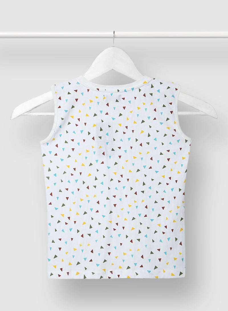 RAHA Boys Sleeveless Trendy Printed T-Shirt White / yellow  - Image 2