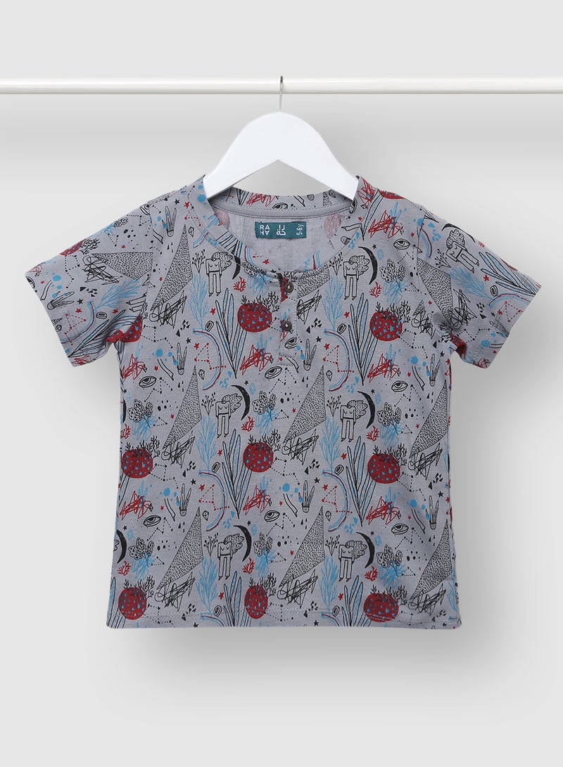 RAHA Boys Printed Comfortable Groovy T-Shirt Grey  - Image 1